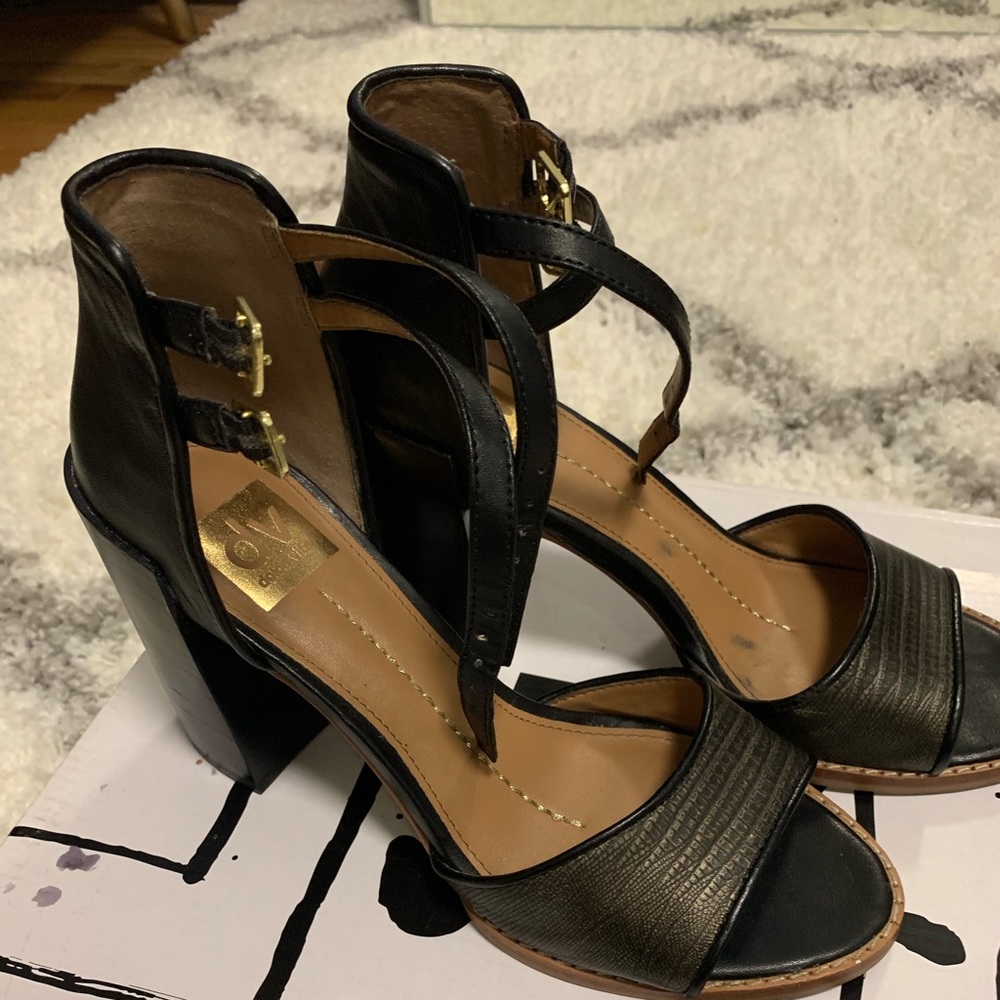 Open toe block heel sandals.